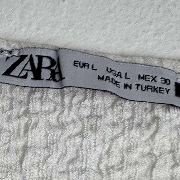 Zara Textured Jersey Top Gathered Accent Long Sleeve White Large - Picture 4 of 8